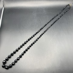 Long Black Glass Bead Necklace Graduated 36 In Shiny Faceted Look Beaded Vintage