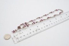 Vintage Necklace Silver Tone Purple Rhinestone Flower Ivy 15″