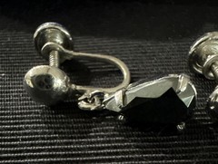 Vintage SORRENTO STERLING SILVER Teardrop Hematite Screw Back Drop Earrings