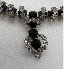 Vintage Black and Clear Rhinestone Necklace Silver Tone 15.5 Inch J-Hook Clasp
