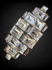 Vintage Emerald Cut Crystal Art Deco Pot Metal Huge Geometric Statement Brooch