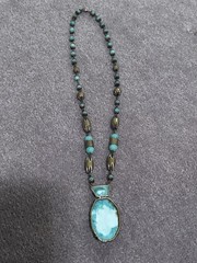 Gold Filled Clasp Stone Pendant Necklace Turquoise? Brass? Beads