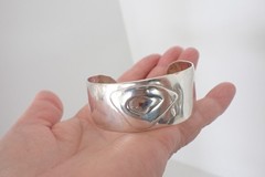 Vintage Modernist Sterling Silver Cuff Bracelet Abstract Bear Design Signed 30 G
