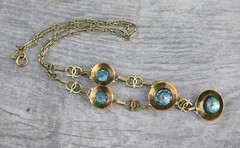 Antique Edwardian 14K Gold Round Vivid Blue Zircons with Seed Pearls Necklace