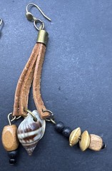 Vintage Brown Boho 3” Earrings Shell Wood Leather Earrings