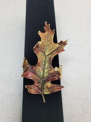 Large Goldtone Enamel Leaf Brooch Pin 3.5 Inches Long