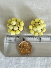 Hong Kong Yellow Beaded Necklace and Clip On Earrings Set Seven Strand Necklace
