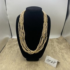Vintage Faux Ivory Pearls With Gold Beads-6-Strand Necklace 26”