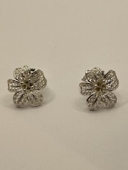 Willi Nonnenmann 1950’s Sterling Silver Filigree 24mm Plumeria Clip-On Earrings