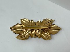 Vintage Goldtone Oval Goldstone Large 3 1/8″ Leaf Pin Brooch