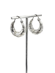 Vintage .925 Sterling Silver Embossed Leaf Puffy Hoop Inserting Wire Earrings