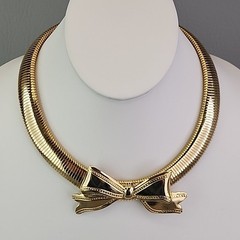 Vintage Omega Bow Necklace Chunky Ribbon Wide 16.5″