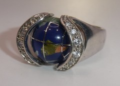 SX 925 Ring Sally C Treasures Sterling Silver Multi Stone Inlay World Globe 8.5