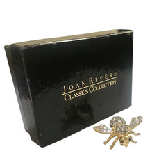 JOAN RIVERS Classics Gold Tone Green Eyed Clear Rhinestone Bumble Bee Brooch Pin