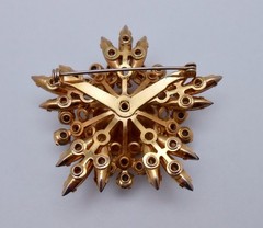 Vintage Brown AB & Clear Glass Rhinestone Layered Starburst Brooch Pin CJ83