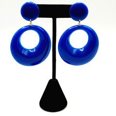 Vintage Blue Hoops Wide Bottom Retro Design Hoop Acrylic Pierced Style Earrings