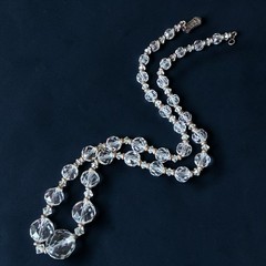 Crystal Necklace Vintage Glass Faceted Bead Strand Mid Century 15 Inch