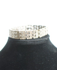 Vintage Silver Tone CU Rhinestone Linked Women Bracelet 7 inches