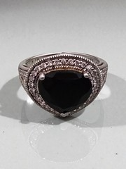 925 Sterling Silver Black Onyx Ring Halo Vintage Style Size 8 CZ Accents
