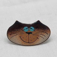MCM Enamel Copper Cat Pin Brooch Signed Nanci vintage