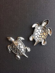 48434 2 Pc Matte Silver Oxidized Turtle Brass Jewelry Finding