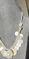 VTG Multi Disc Silver Gold Copper Tone Coin Shaped Charms Necklace 9”