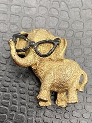 Vintage Elephant Pin Brooch Jewelry Gold Tone Safari Wild 1” Wearing Eye Glasses