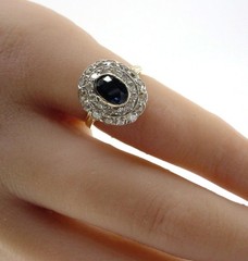 SALE–Antique Sapphire Diamond Halo Ring–Princess Diana