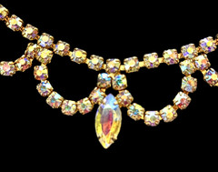 1950s Aurora Borealis AB Clear Rhinestone Gold tone 15″ Choker swag NECKLACE adj