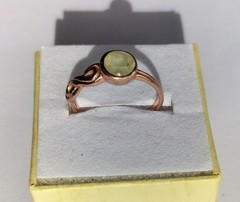 Vintage Rose Gold Plated Silver & Prehnite Ring, Infinity Theme, P (17.75 mm)