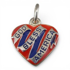 Sterling Silver & Enamel God Bless America Heart Charm USA Red Blue Patriotic
