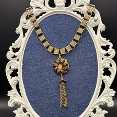 Vintage Faux Opal Charm On New Victorian Book Chain Necklace,Antique Finish OOAK