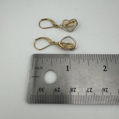 Vintage Two Tone 14K Gold Heart Dangle Leverback Earrings 1.25″