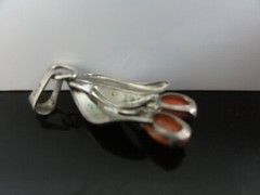 Beautiful Antique Genuine Coral Cherries 835 Silver Designer TEKA Signed Pendant