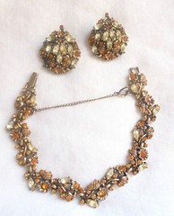 Vintage Hollycraft 1950 Gold Yellow Rhinestone Bracelet Earring Set