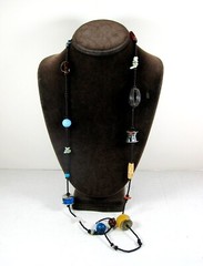 GLASS & STONE BEADED Vintage Necklace Metal Plastic Beads Back Seedbeads 38″