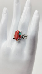 Women’s Silver Tone Oval Simulated Stone Red Multicolor Abstract Ring Size 5.5