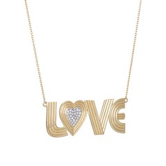Retro Font Diamond Love Necklace 14k Yellow Gold 17.5″ Chain Fine Jewelry
