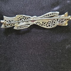 Vintage Ruby Filigree Bow Brooch Pin 10K White Gold