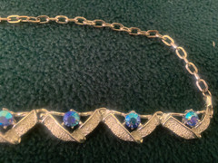 Vtg Jace Aurora borealis Silver tone Adjustable length Choker collar Necklace