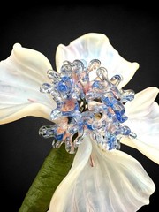 Large French Studio Art Glass Orchid Flower Brooch Opalescent Petals Lampwork
