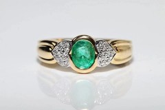 Art Deco Style 2Ct Lab Created Diamond & Emerald Engagement 14K Gold Finish Ring
