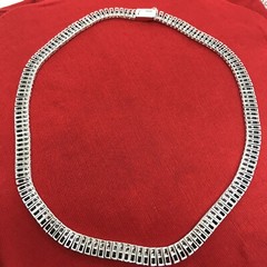 Vintage Signed 925 Sterling Silver Onyx Clear Cubic Zirconia Statement Necklace