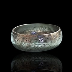 Vintage Silver Plate Etched Wide Domed Clamp Bangle Bracelet 7.5in