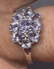 (10) 9x 6x4mm 2 Ct Faceted Tanzanite Cluster 925 Silver Ring size 9.75 Cocktail