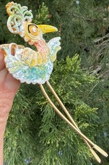 LIND GAL lg vintage Enamel long leg Stork bird Brooch pin jewelry