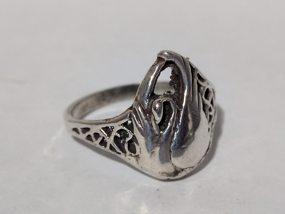 VINTAGE STERLING SILVER FILIGREE 1/2 INCH SWAN BIRD SZ 8 RING STAMP 925 2MM BAND