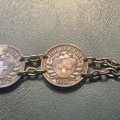 Antique Swiss 2 Rappen Bracelet Vintage Bronze And Zinc Coins WW2 Era