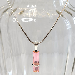 Vintage Pink Cubic Zirconia Baguette Pendant Silver 925, Modernist, 1 5/8″L