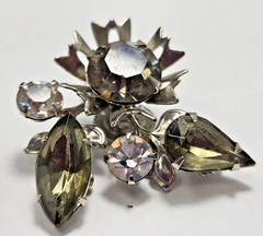 Vintage Beau Jewels Silver Tone Smoky & Clear Rhinestone Clip-On Earrings